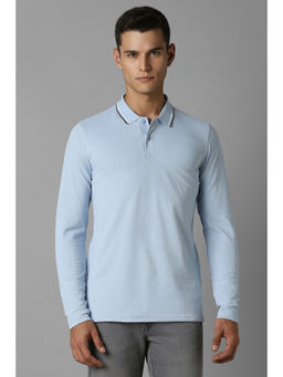 Louis Philippe - Men Light Blue Solid Polo Neck T-Shirt