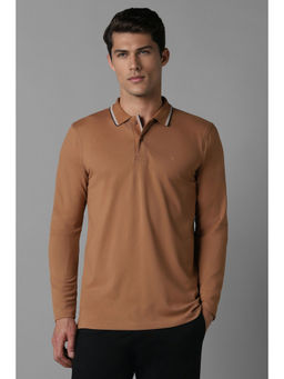 Louis Philippe - Men Brown Solid Polo Neck T-Shirt