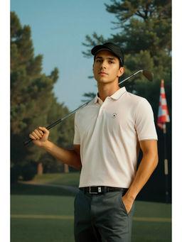 Louis Philippe - Men Pink Solid Polo Neck T-Shirt