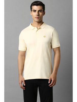 Louis Philippe - Men Beige Solid Polo Neck T-Shirt