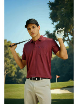 Louis Philippe - Men Mauve Solid Polo Neck T-Shirt