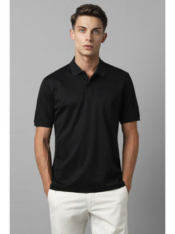 Louis Philippe - Men Black Solid Polo Neck T-Shirt