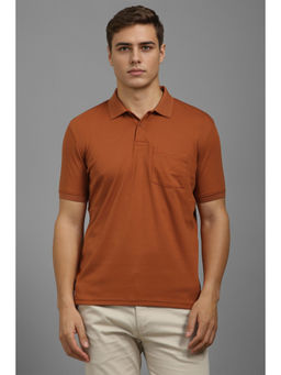 Louis Philippe - Men Brown Solid Polo Neck T-Shirt