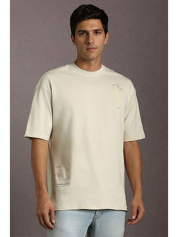 Louis Philippe - Men Beige Embroidered Crew Neck T-Shirt