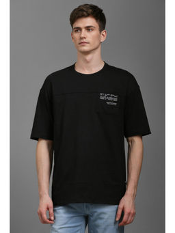 Louis Philippe - Men Black Typography Crew Neck T-Shirt
