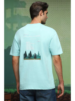 Louis Philippe - Men Light Blue Printed Crew Neck T-Shirt