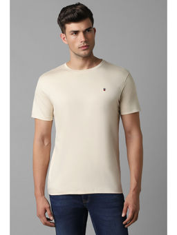 Louis Philippe - Men Beige Solid Crew Neck T-Shirt