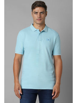 Louis Philippe - Men Light Blue Textured Polo Neck T-Shirt
