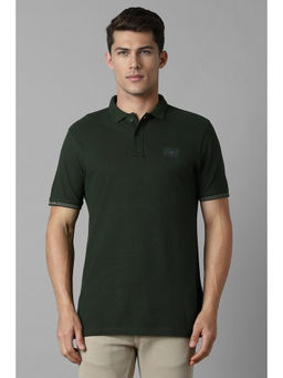 Louis Philippe - Men Olive Textured Polo Neck T-Shirt