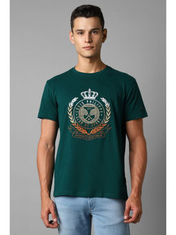 Louis Philippe - Men Green Embroidered Crew Neck T-Shirt
