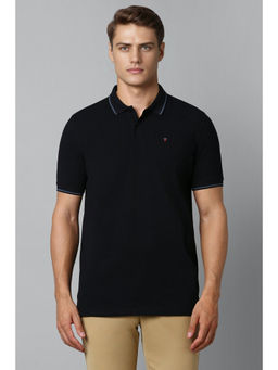 Louis Philippe - Men Black Solid Polo Neck T-Shirt