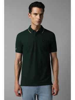 Louis Philippe - Men Green Solid Polo Neck T-Shirt