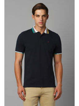 Louis Philippe - Men Navy Solid Polo Neck T-Shirt