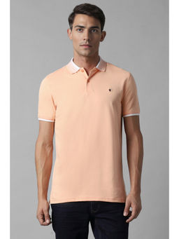 Louis Philippe - Men Peach Solid Polo Neck T-Shirt