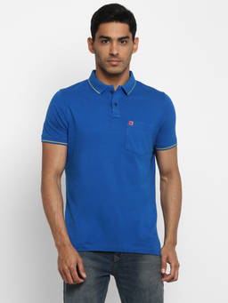 Turtle - Men Blue Solid Pure Cotton Polo T-Shirt
