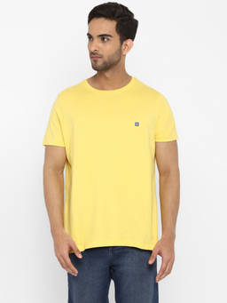 Turtle - Men Yellow Solid Pure Cotton Round Neck T-Shirt