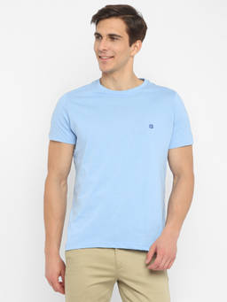 Turtle - Men Light Blue Solid Pure Cotton Round Neck T-Shirt