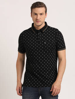 Turtle - Men Black Printed Pure Cotton Polo T-Shirt