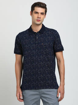 Turtle - Men Blue Printed Knitted Polo T-Shirt