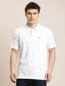 Turtle - Men White Solid Slim Fit Cotton Stretch Polo T-Shirt