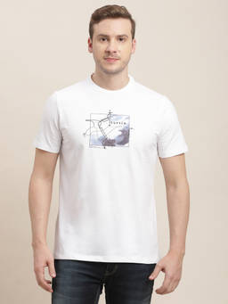 Turtle - Men White Printed Cotton Stretch T-Shirt