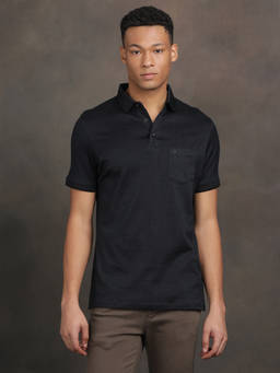 Turtle - Men Black Dobby Pure Cotton T-Shirt
