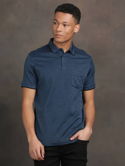 Turtle - Men Blue Dobby Pure Cotton Polo T-Shirt