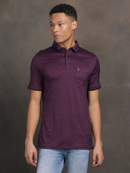Turtle - Men Purple Dobby Pure Cotton T-Shirt