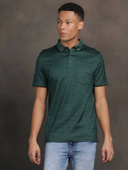 Turtle - Men Pure Cotton Slim Fit Dobby Dark Green Polo T-Shirt