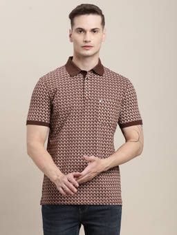 Turtle - Men Brown Printed Cotton Stretch T-Shirt