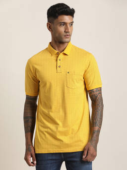 Turtle - Men Pure Cotton Slim Fit Printed Yellow Polo T-Shirt