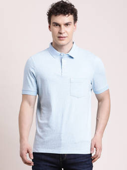 Turtle - Men Light Blue Printed Slim Fit Cotton Stretch Polo T-Shirt