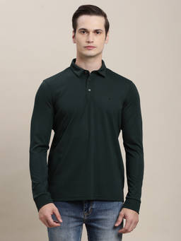 Turtle - Men Green Solid Cotton Stretch T-Shirt