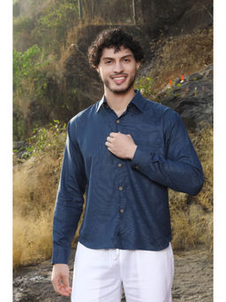 roar for good - Navy Blue Hemp Men's Formal Shirt Sleek Moisture-Wicking and Refined Look