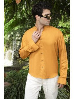 roar for good - Mustard Hemp Mandarin Collar Shirt Vibrant Soft and Contemporary Look