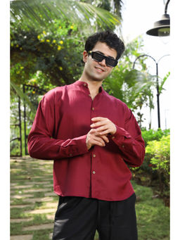 roar for good - Wine Hemp Mandarin Collar Shirt Bold Airy and Perfectly Tailored