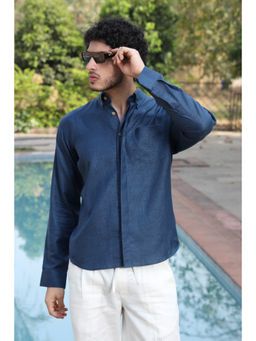roar for good - Navy Blue Hemp Concealed Placket Shirt Timeless Soft and Versatile