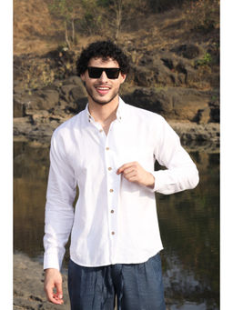 roar for good - White Hemp Concealed Placket Shirt Fresh Comfortable and Smart Fit