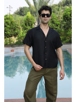 roar for good - Black Hemp Cuban Collar Shirt Relaxed Soft and Tropical Vibes