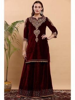 Kaanchie Nanggia - Maroon Embroidered Kurta Lehenga (Set of 2)