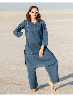 Babli - Women Blue Pure Cotton Round Neck Co-Ord Set