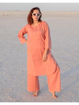 Babli - Women Peach Pure Cotton Round Neck Co-Ord Set