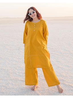 Babli - Women Yellow Pure Cotton Round Neck Co-Ord Set