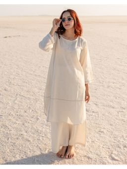 Babli - Women Cream Pure Cotton Round Neck Co-Ord Set