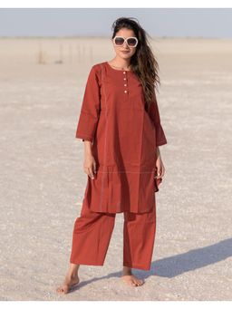 Babli - Women Red Pure Cotton Round Neck Co-Ord Set