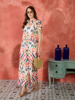 Kibo - Women Peach Linen Collar Neck Shirt with Pant