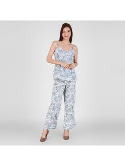 Fnocks - Women Blue Cotton Shoulder Straps Co-Ord Set