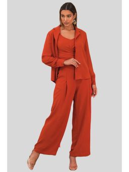 Fnocks - Women Orange Cotton Notched Lapel Co-Ord Set