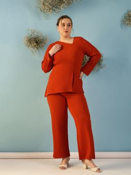 Kibo - Women Orange Polyester Asymmetrical Co-Ord Set