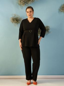 Kibo - Women Black Polyester V-Neck Co-Ord Set